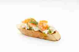 Bruscheta cu Philadelphia sos pesto și crevete