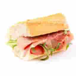 French baguette with prosciutto and pesto sauce