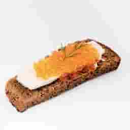 Borodino bread sandwich with butter and red caviar.