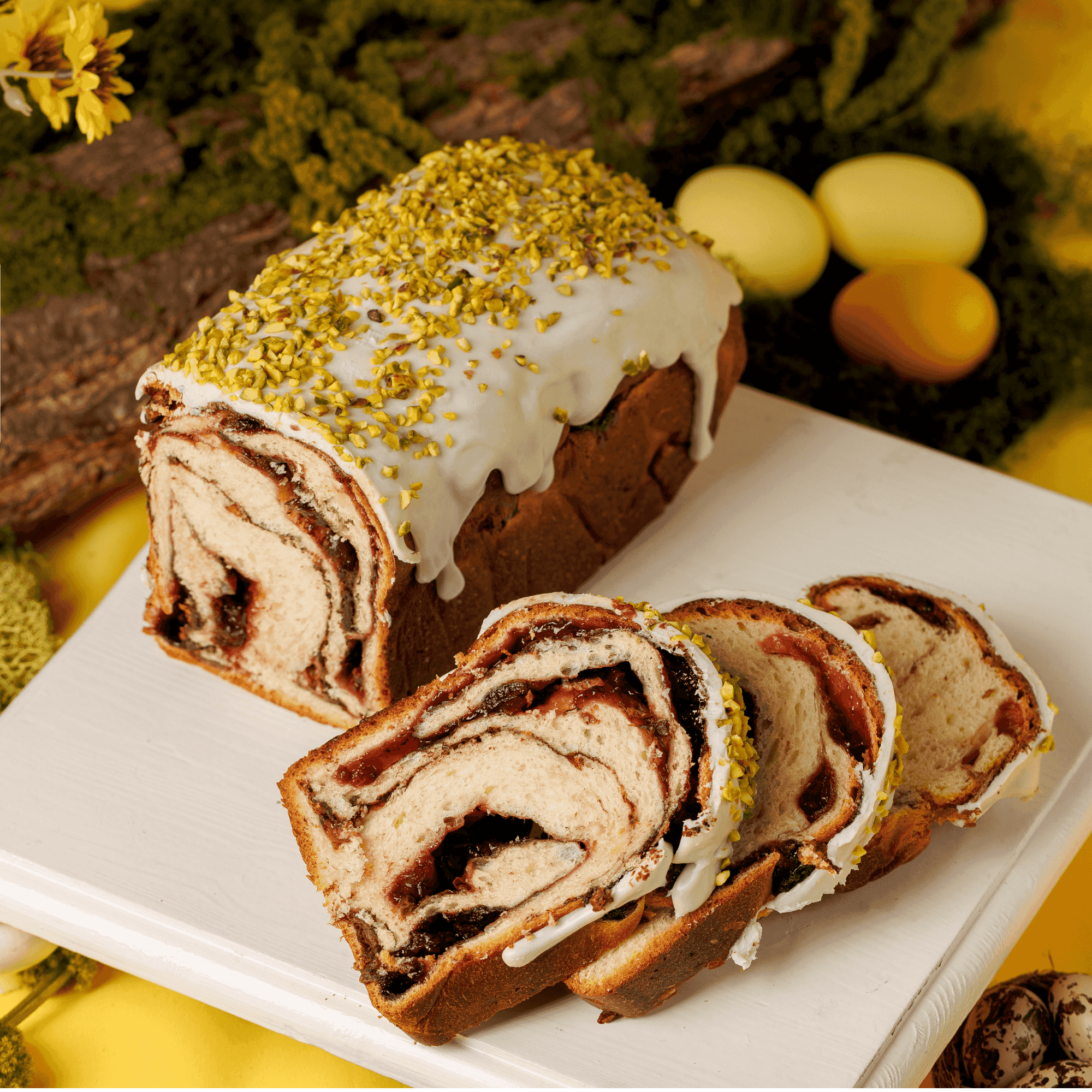 Roll with cherry, rose, and walnuts